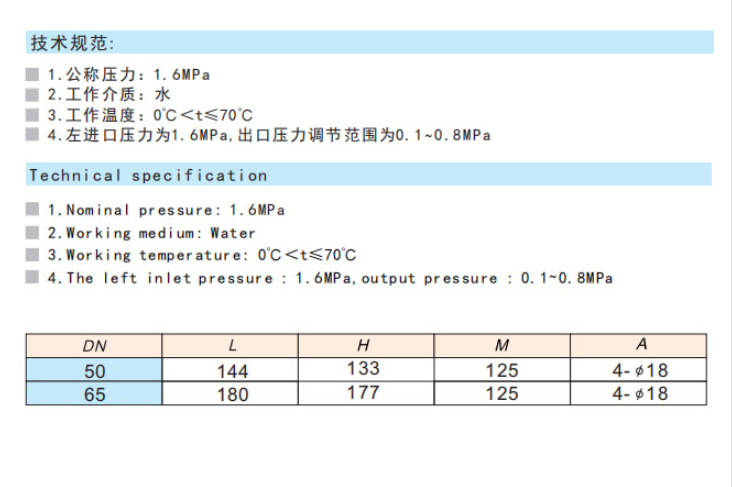 埃美柯黃銅活塞式可調(diào)減壓閥技術(shù)參數(shù)